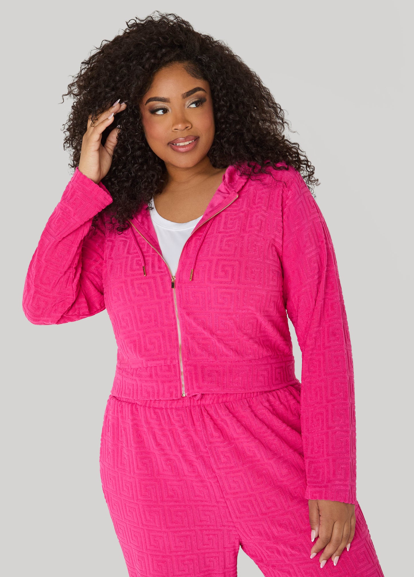 Ashley Stewart Greek Key Track Jacket Coffee Bean