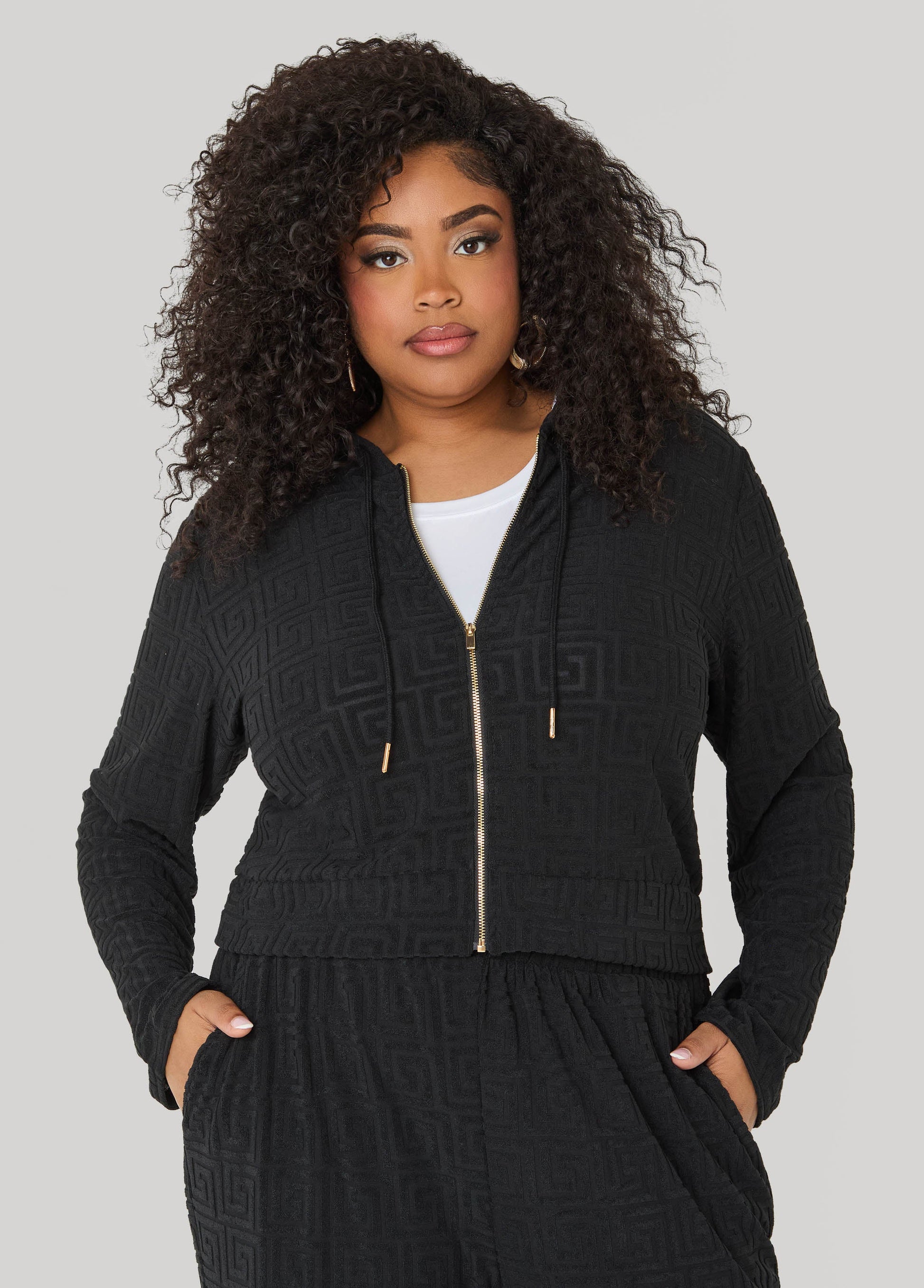 Ashley Stewart Greek Key Track Jacket Coffee Bean