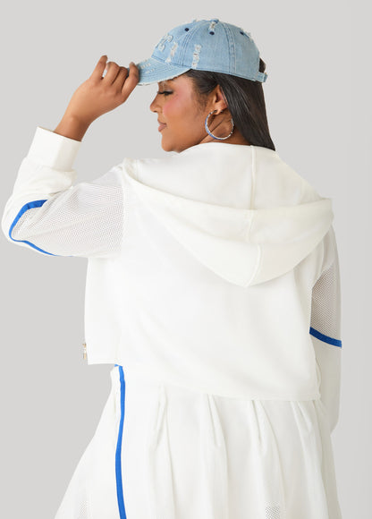 Ashley Stewart Cropped Mesh Paneled Track Jacket White