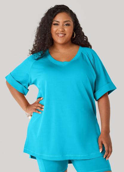 Ashley Stewart Side Split Athletic Knit Top Caribbean Sea