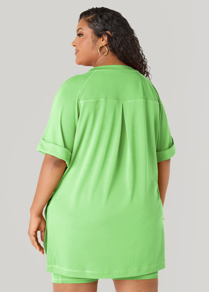 Ashley Stewart Side Split Athletic Knit Top Caribbean Sea