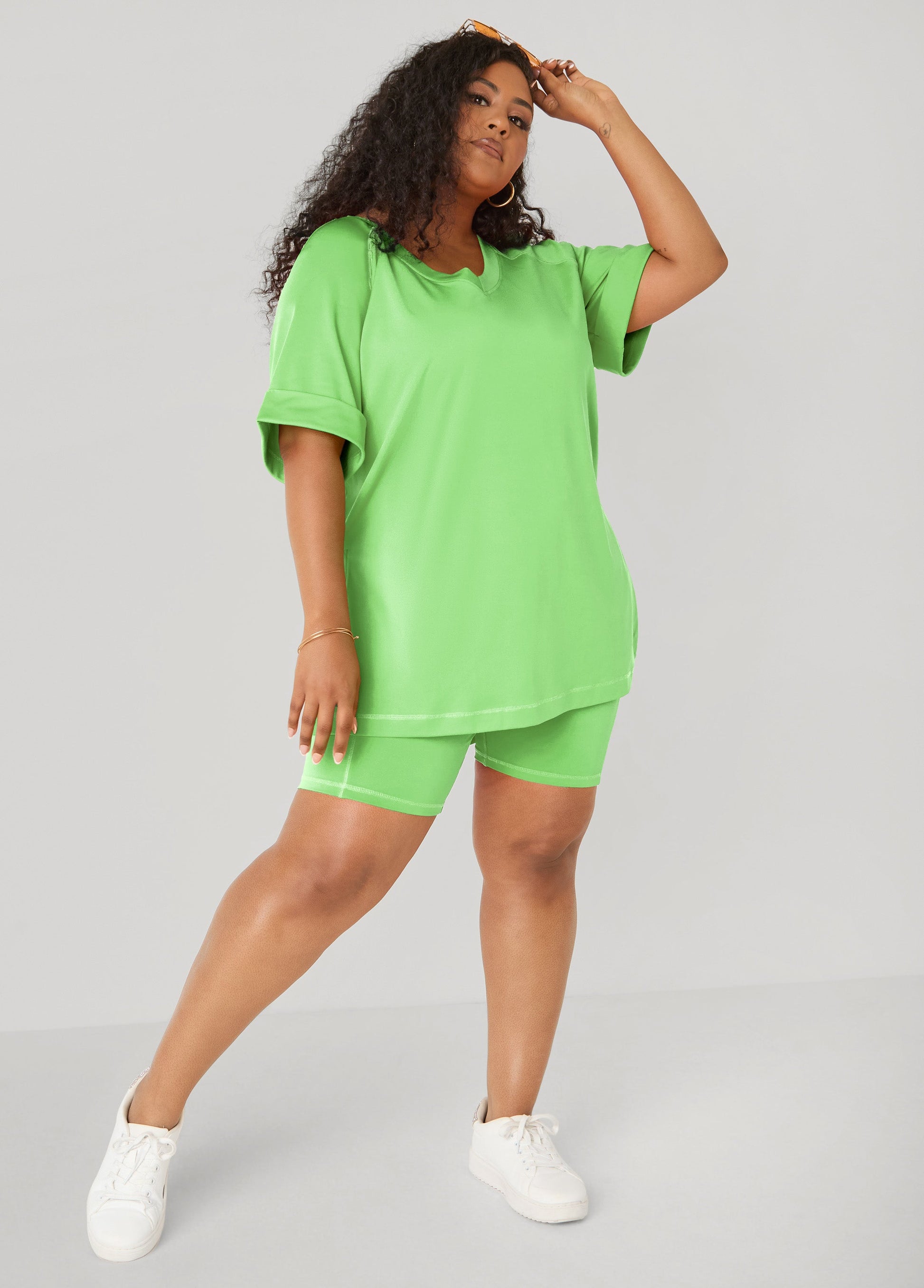 Ashley Stewart Side Split Athletic Knit Top Caribbean Sea