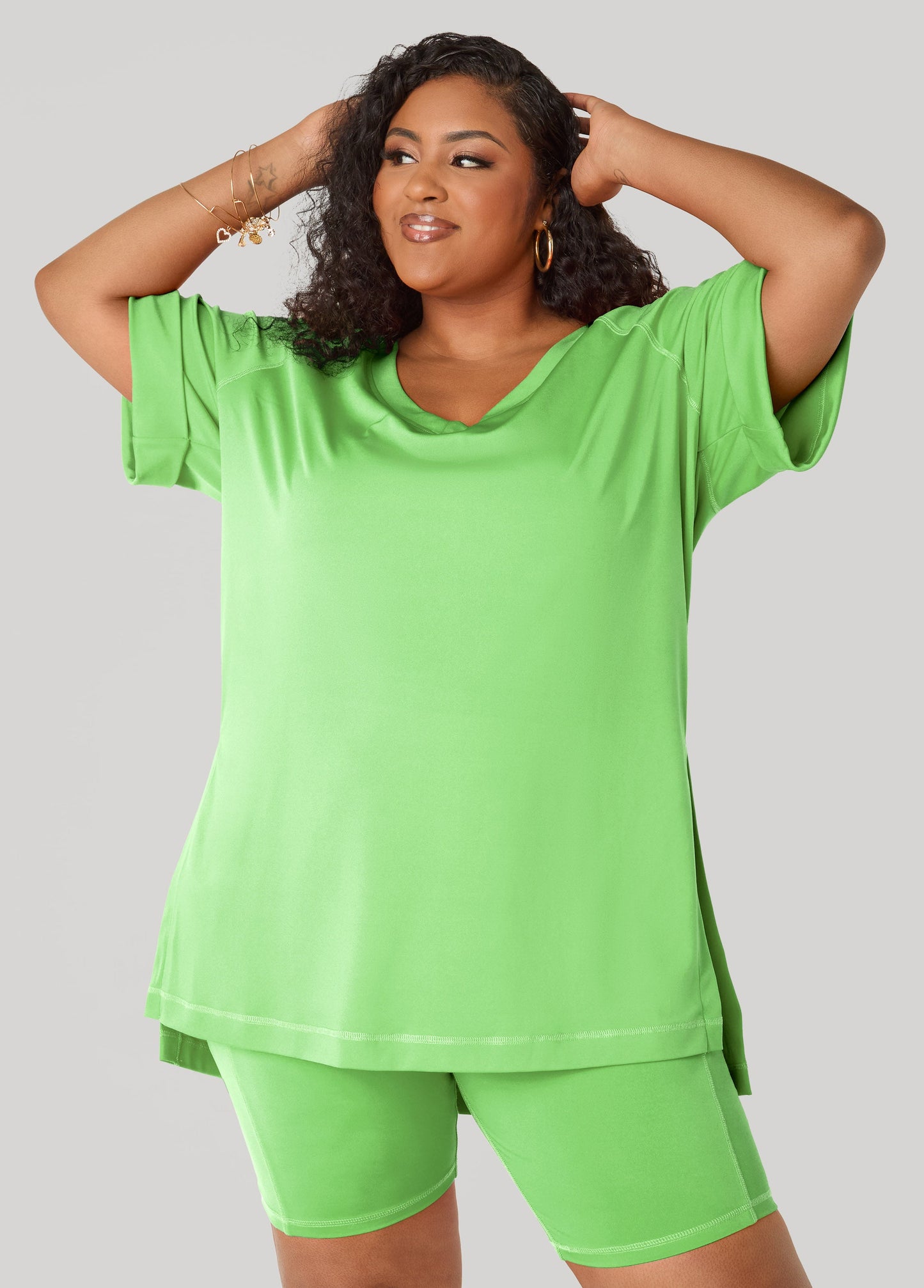 Ashley Stewart Side Split Athletic Knit Top Caribbean Sea