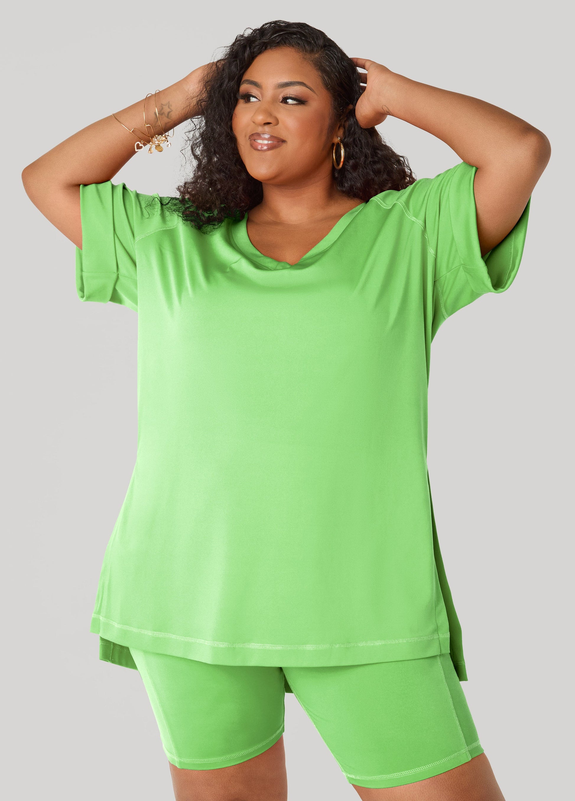 Ashley Stewart Side Split Athletic Knit Top Caribbean Sea