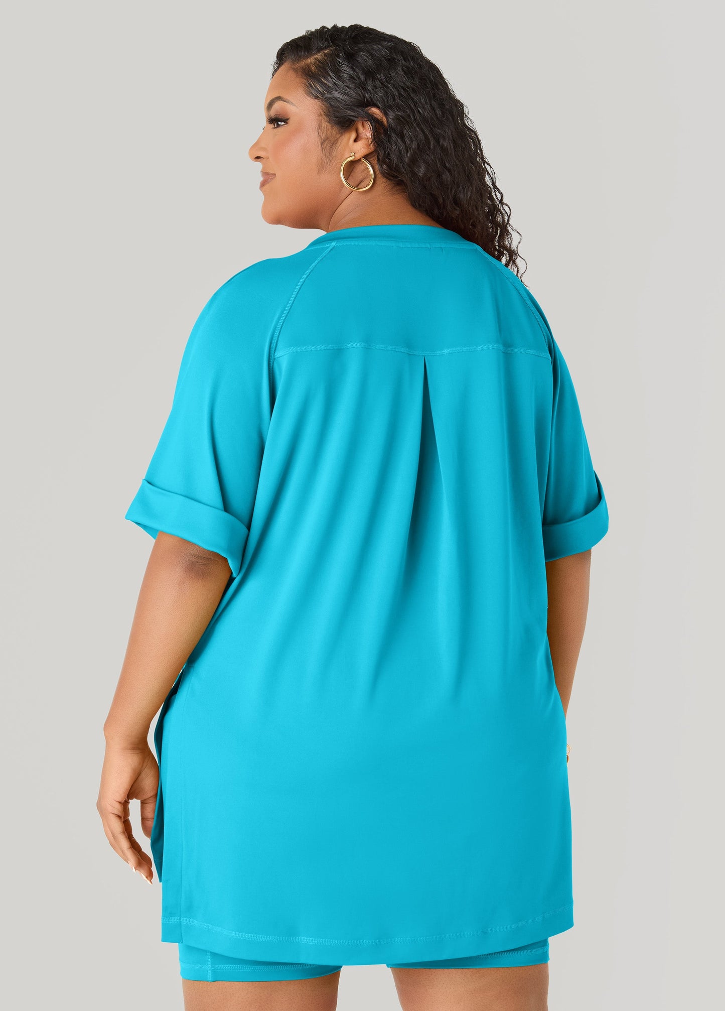 Ashley Stewart Side Split Athletic Knit Top Caribbean Sea
