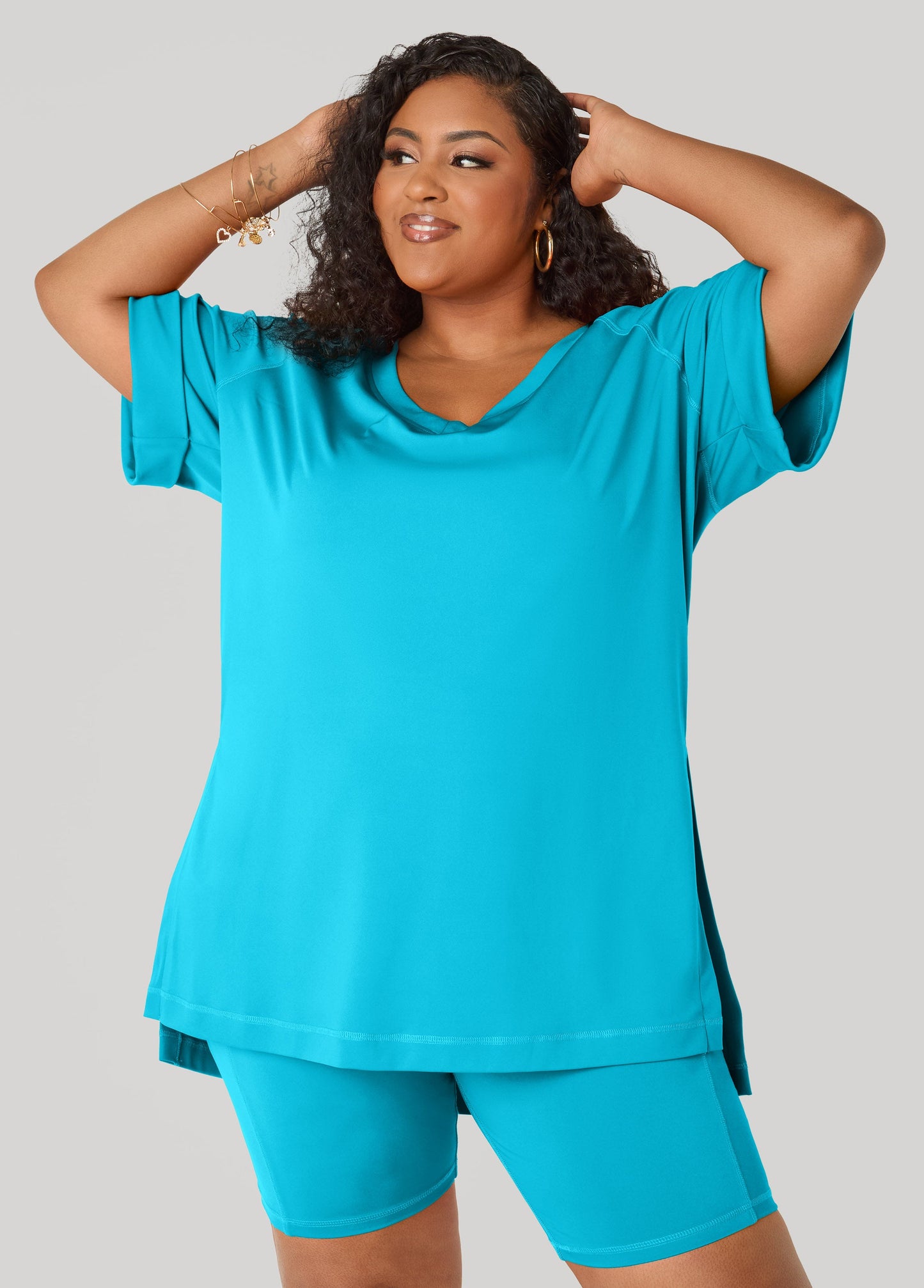 Ashley Stewart Side Split Athletic Knit Top Caribbean Sea