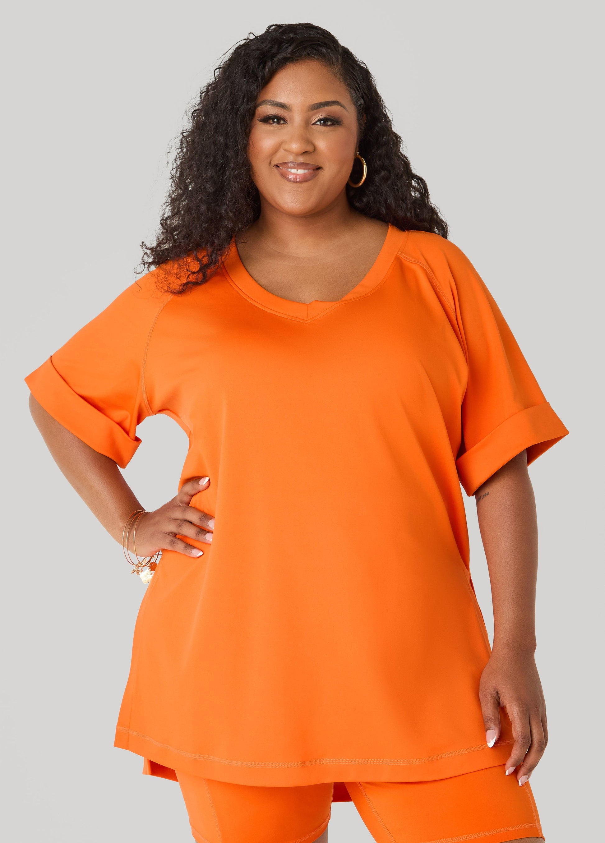 Ashley Stewart Side Split Athletic Knit Top Caribbean Sea