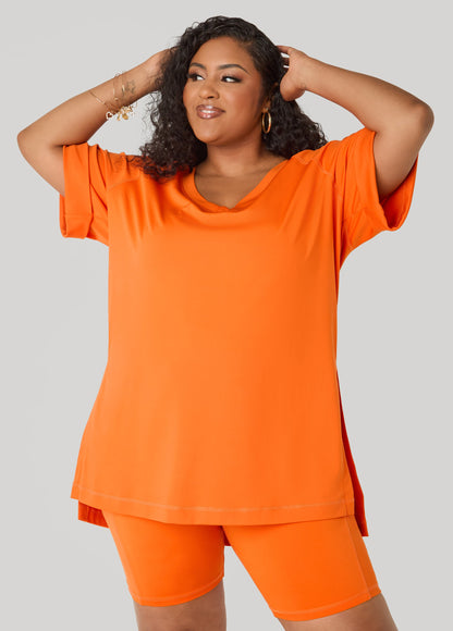 Ashley Stewart Side Split Athletic Knit Top Caribbean Sea