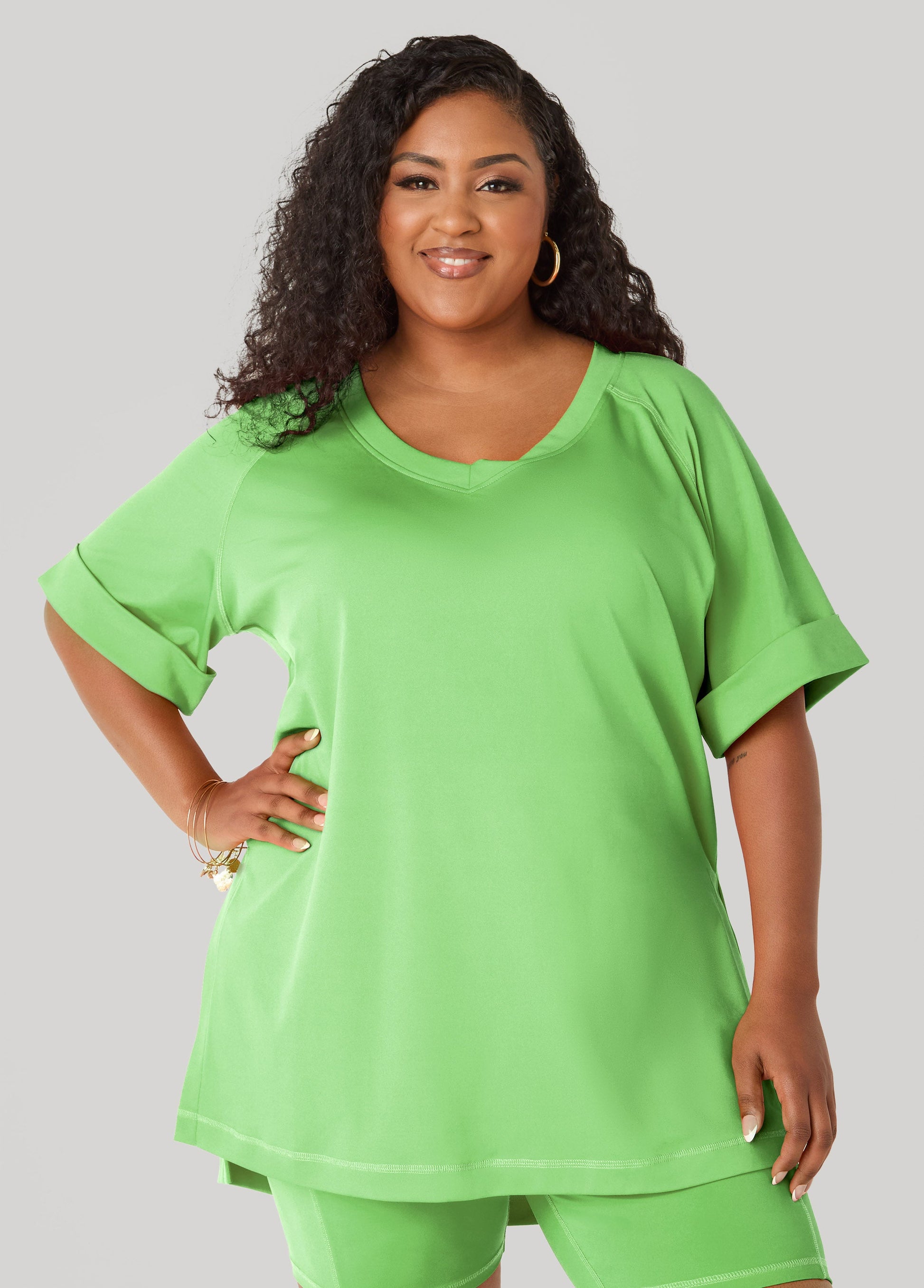 Ashley Stewart Side Split Athletic Knit Top Caribbean Sea