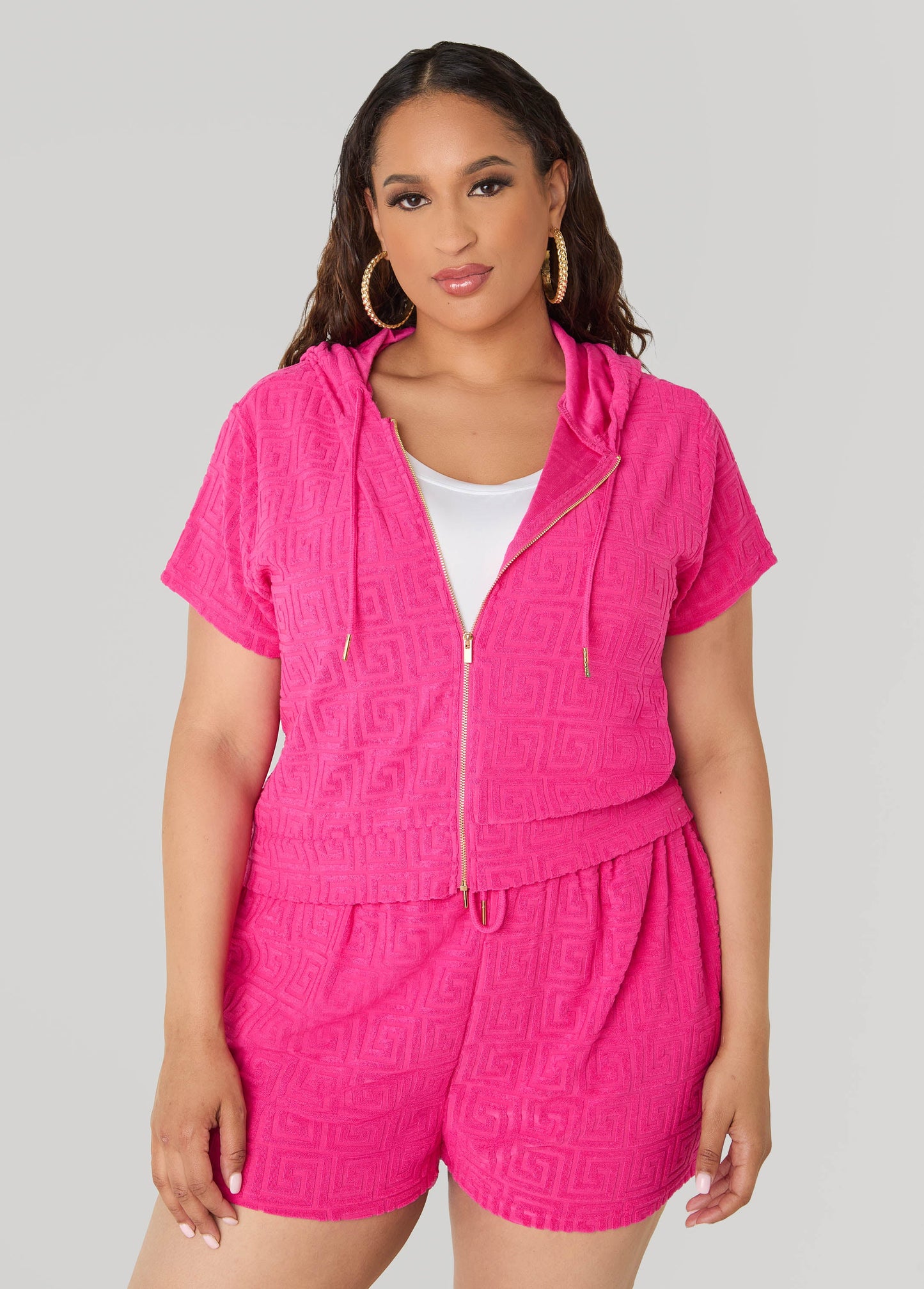 Ashley Stewart Jacquard Zip Front Hoodie Beetroot Purple