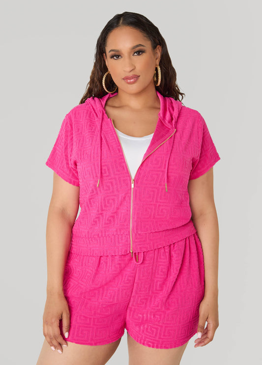 Ashley Stewart Jacquard Zip Front Hoodie Beetroot Purple