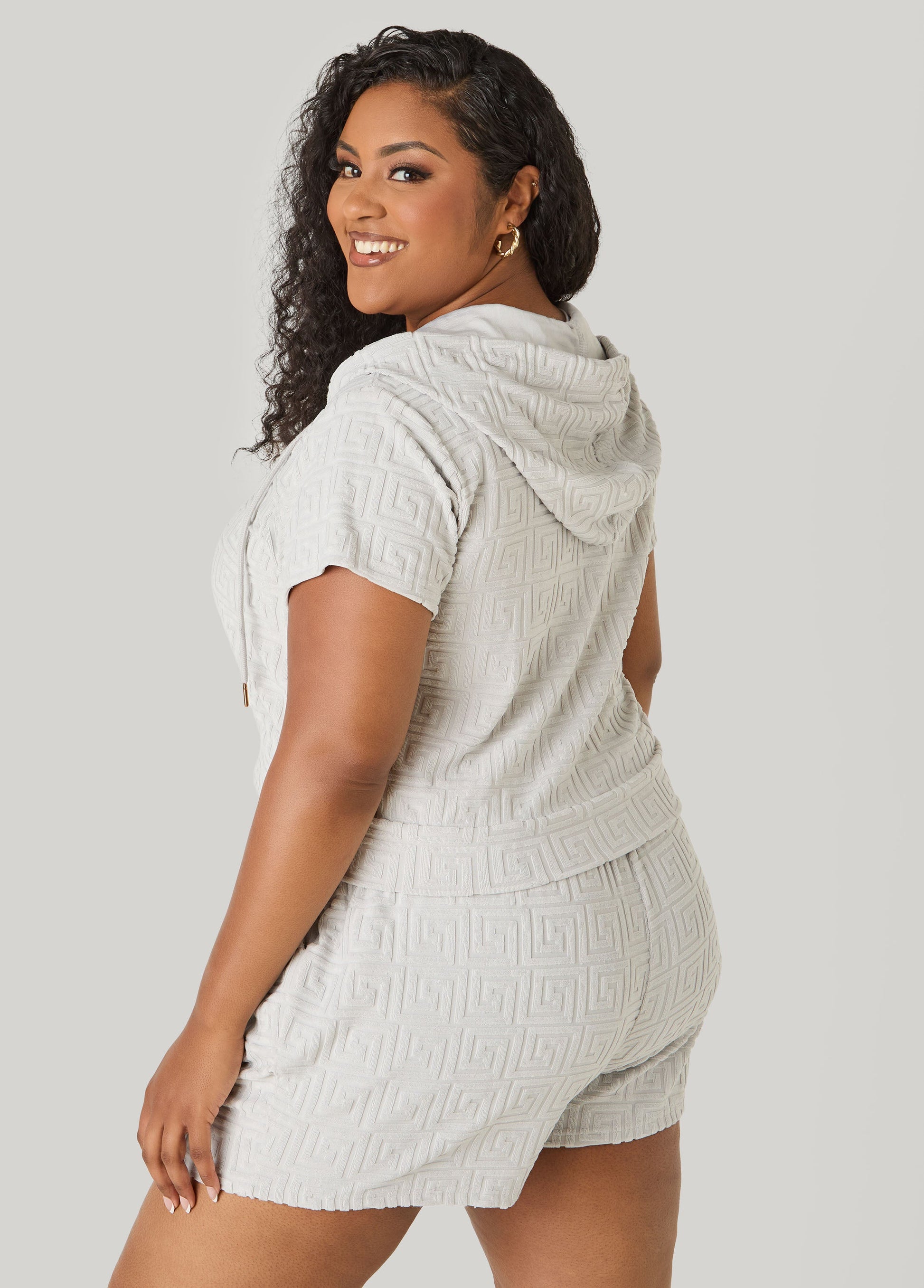 Ashley Stewart Jacquard Zip Front Hoodie Beetroot Purple