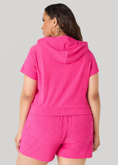 Ashley Stewart Jacquard Zip Front Hoodie Beetroot Purple