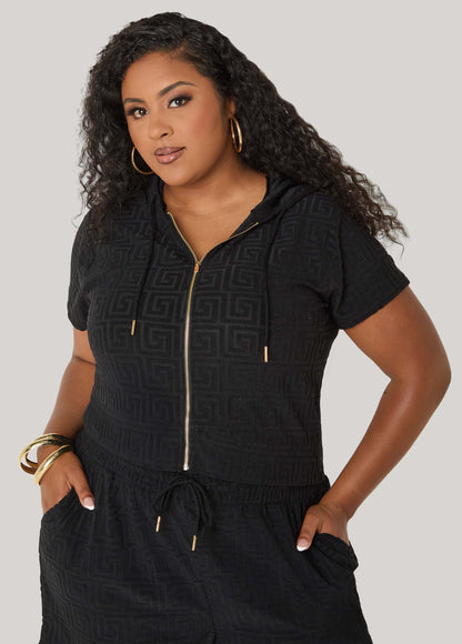 Ashley Stewart Jacquard Zip Front Hoodie Beetroot Purple