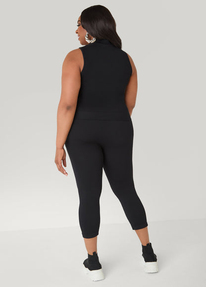Ashley Stewart Ribbed Mock Neck Top And Capri Set Red