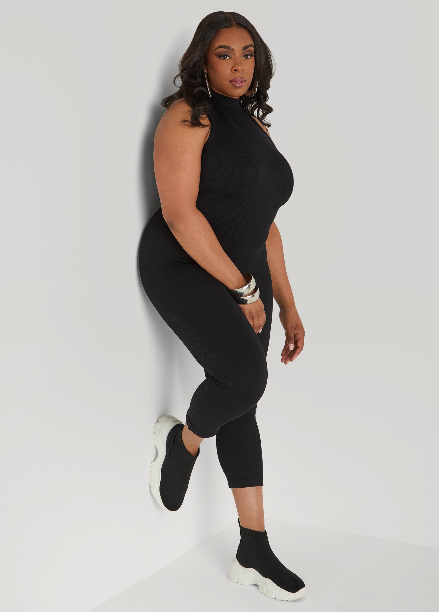 Ashley Stewart Ribbed Mock Neck Top And Capri Set Red