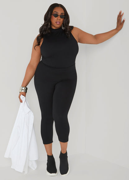 Ashley Stewart Ribbed Mock Neck Top And Capri Set Red