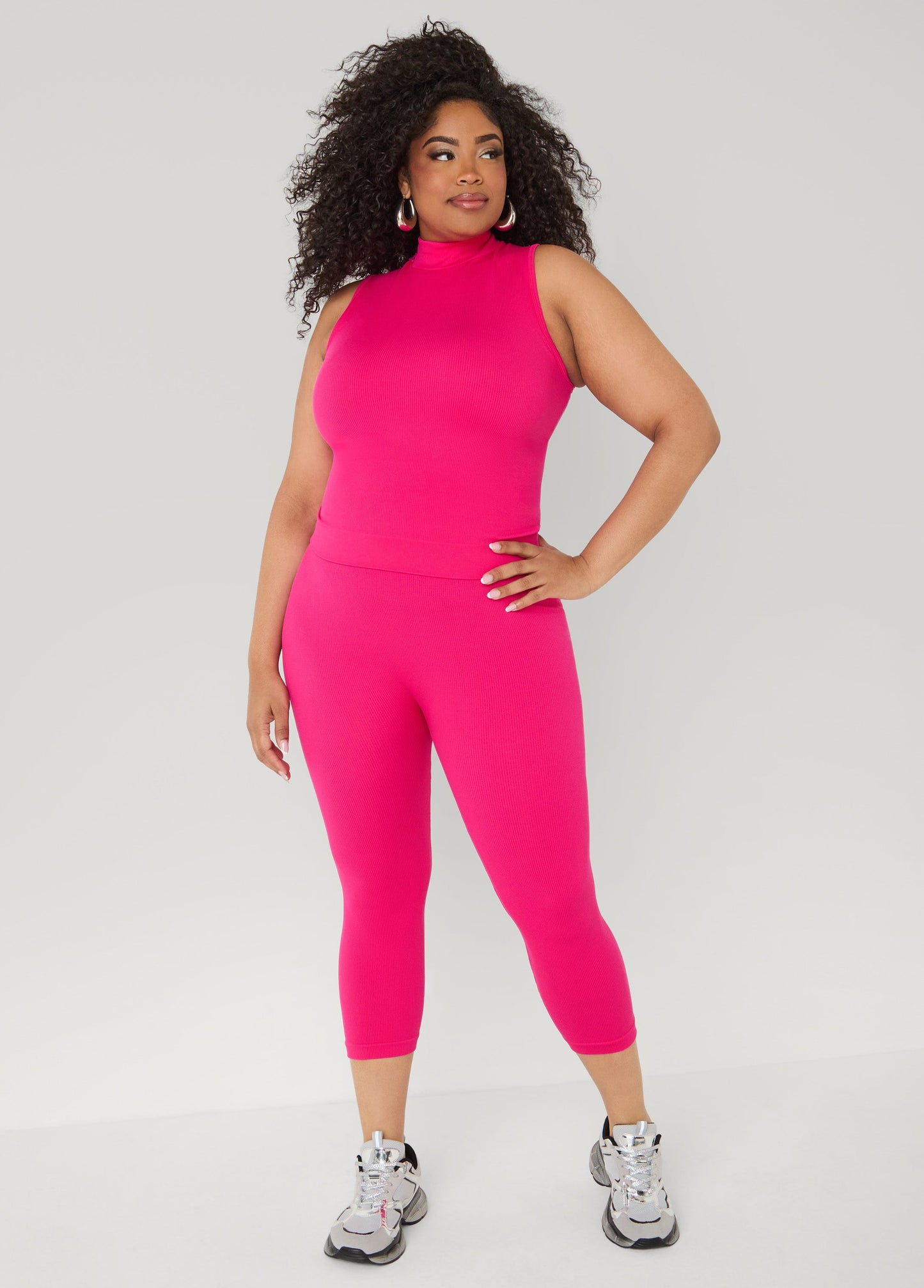 Ashley Stewart Ribbed Mock Neck Top And Capri Set Red