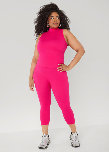 Ashley Stewart Ribbed Mock Neck Top And Capri Set Red