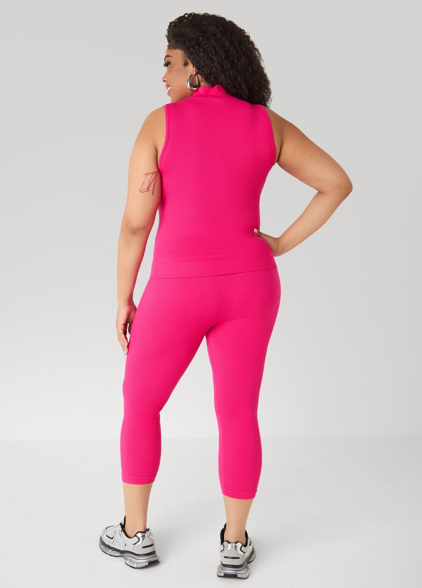 Ashley Stewart Ribbed Mock Neck Top And Capri Set Red