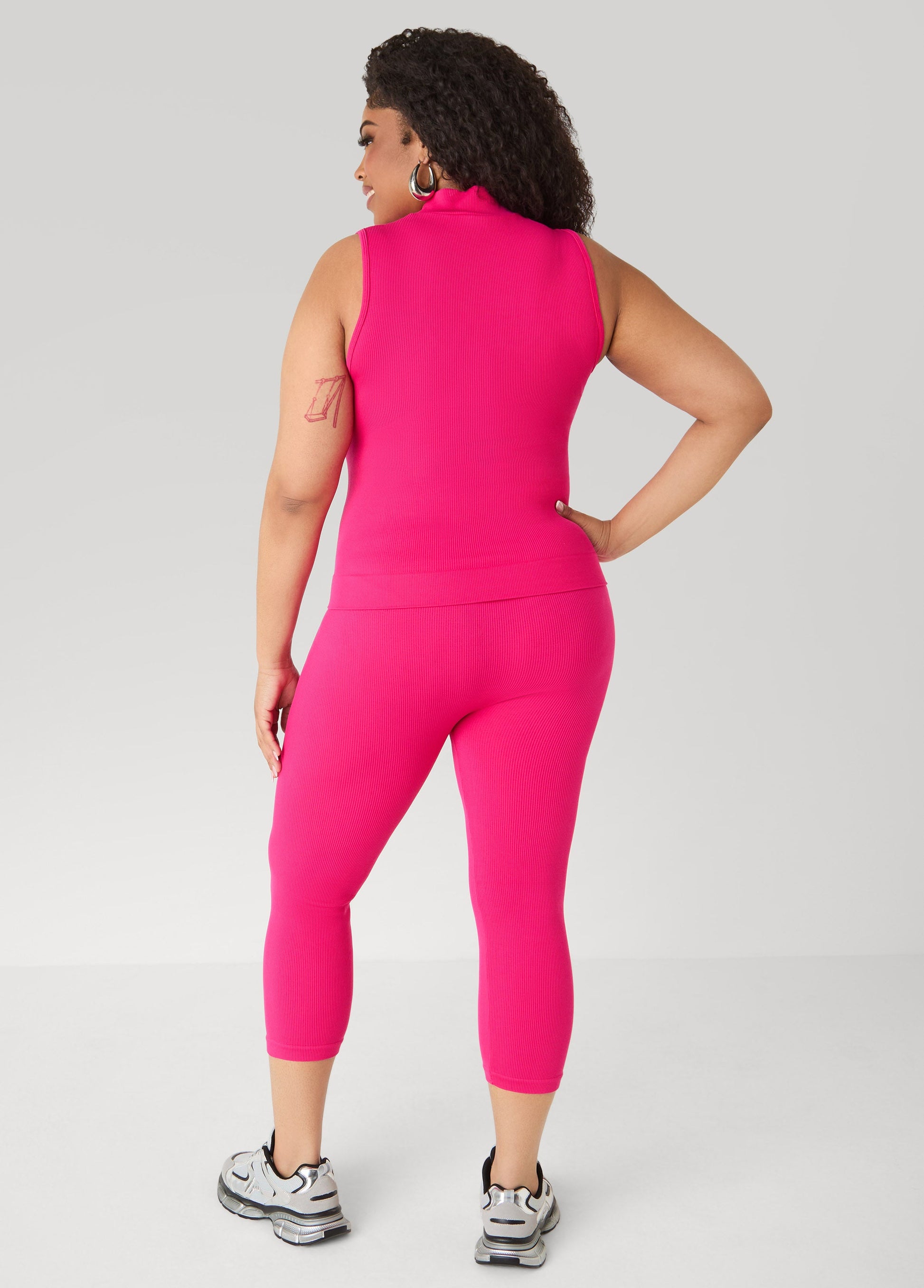 Ashley Stewart Ribbed Mock Neck Top And Capri Set Red