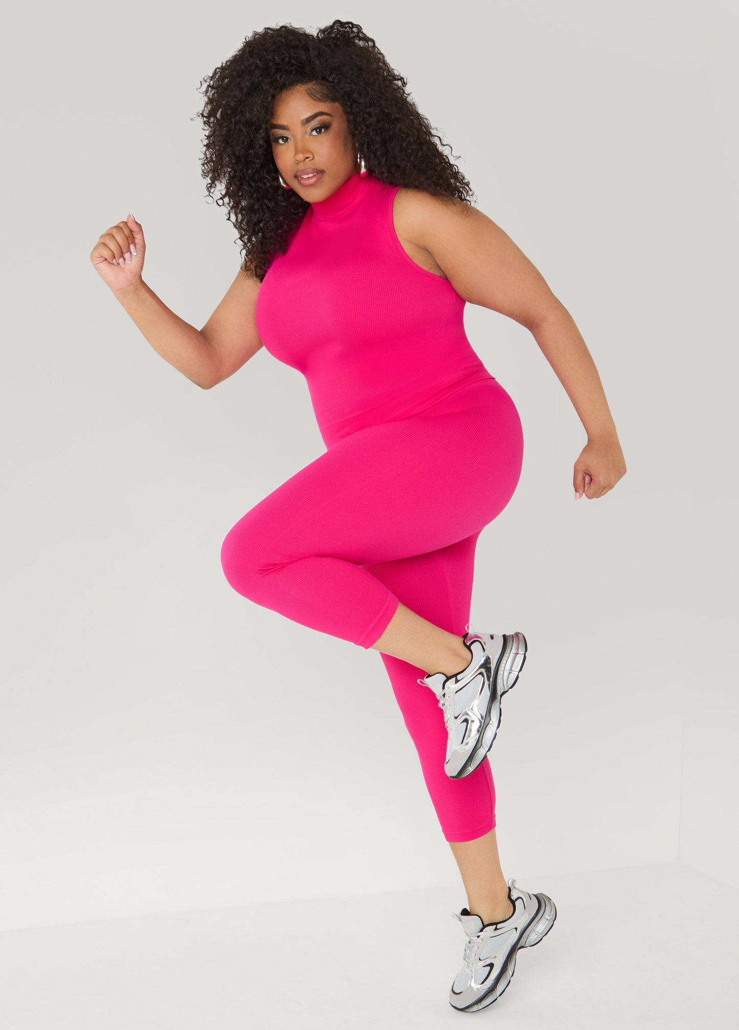 Ashley Stewart Ribbed Mock Neck Top And Capri Set Red