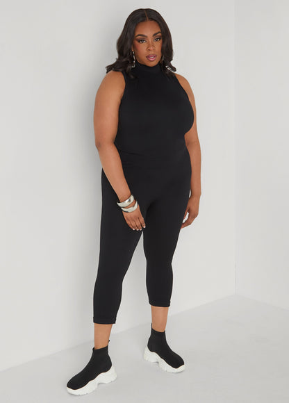 Ashley Stewart Ribbed Mock Neck Top And Capri Set Red
