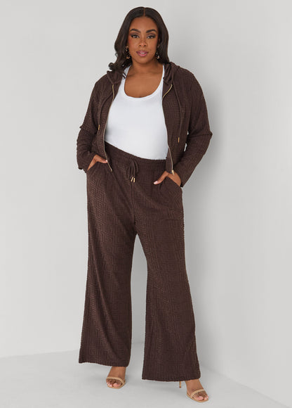 Ashley Stewart Greek Key Wide Leg Pants Coffee Bean