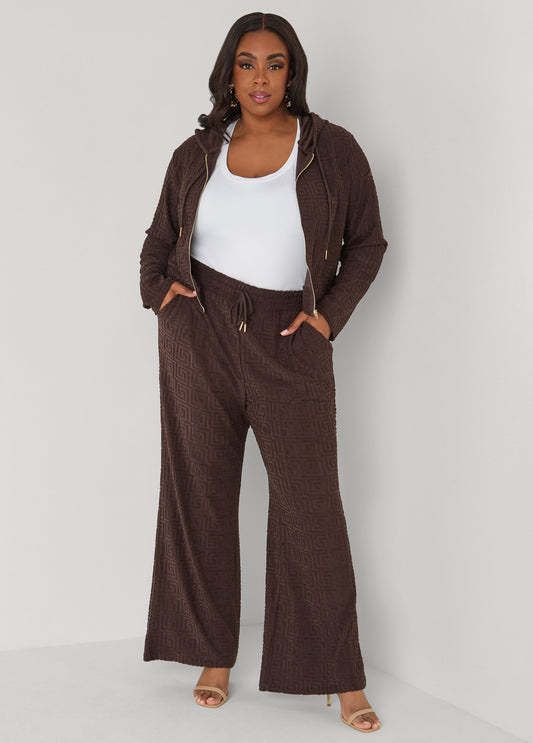 Ashley Stewart Greek Key Wide Leg Pants Coffee Bean
