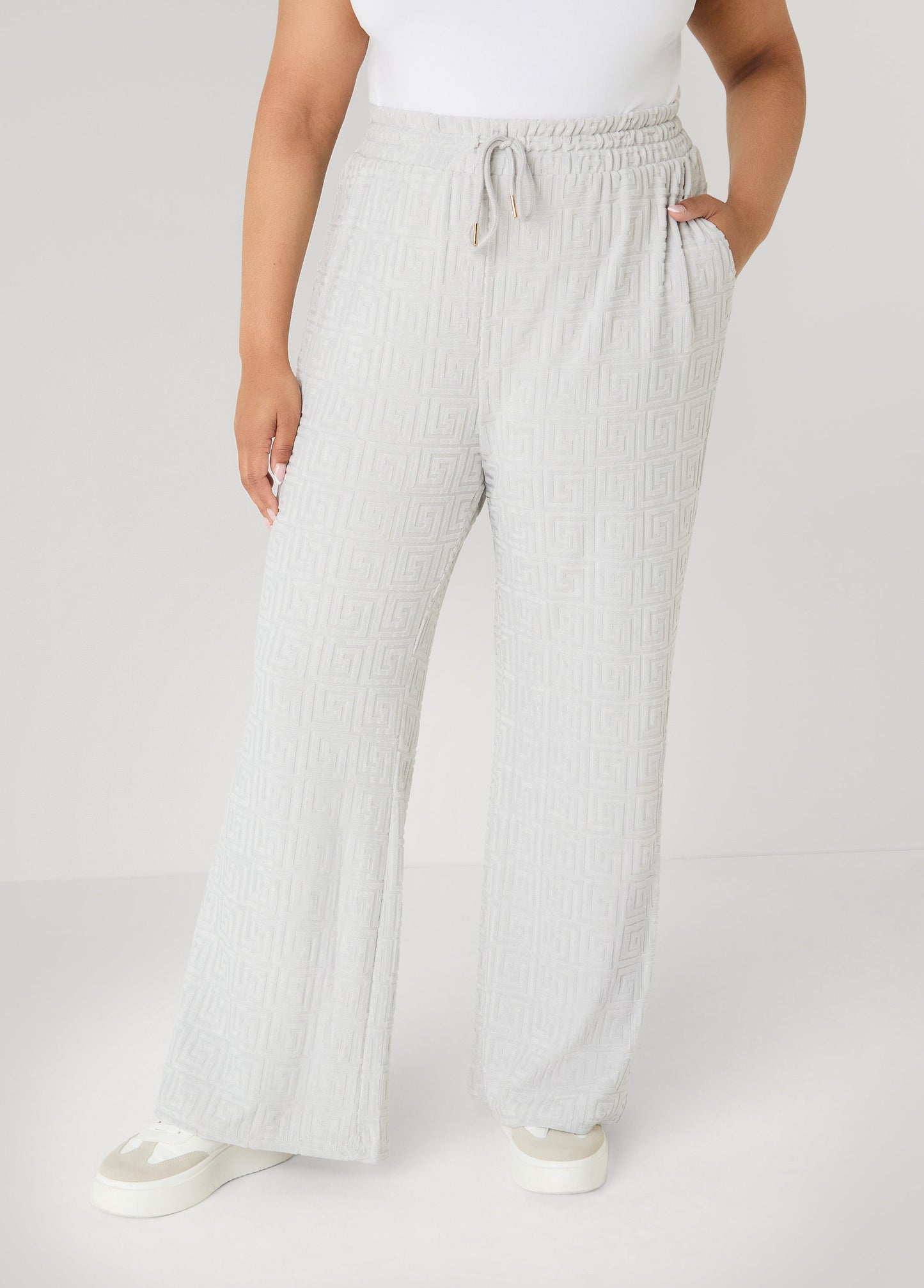 Ashley Stewart Greek Key Wide Leg Pants Coffee Bean