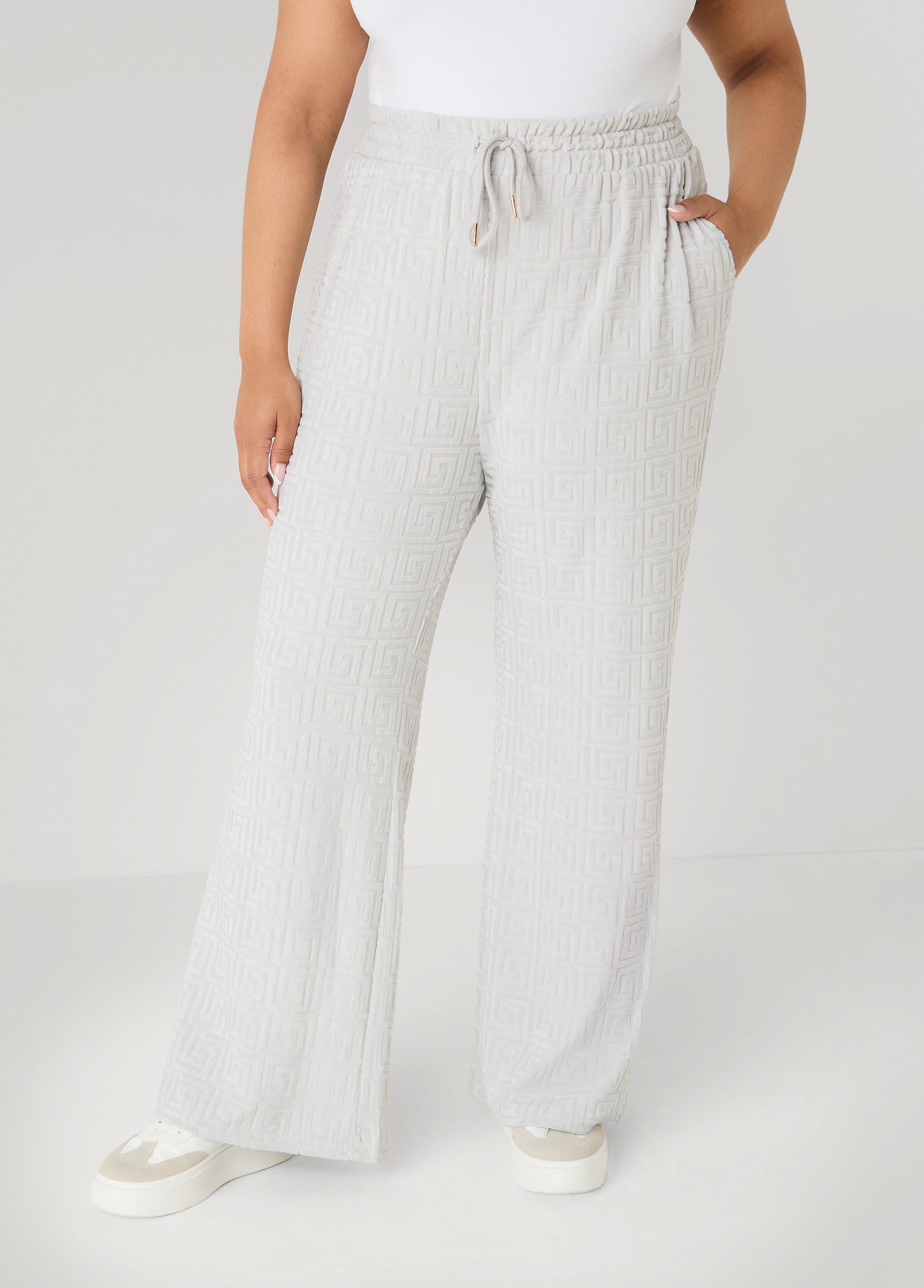 Ashley Stewart Greek Key Wide Leg Pants Coffee Bean