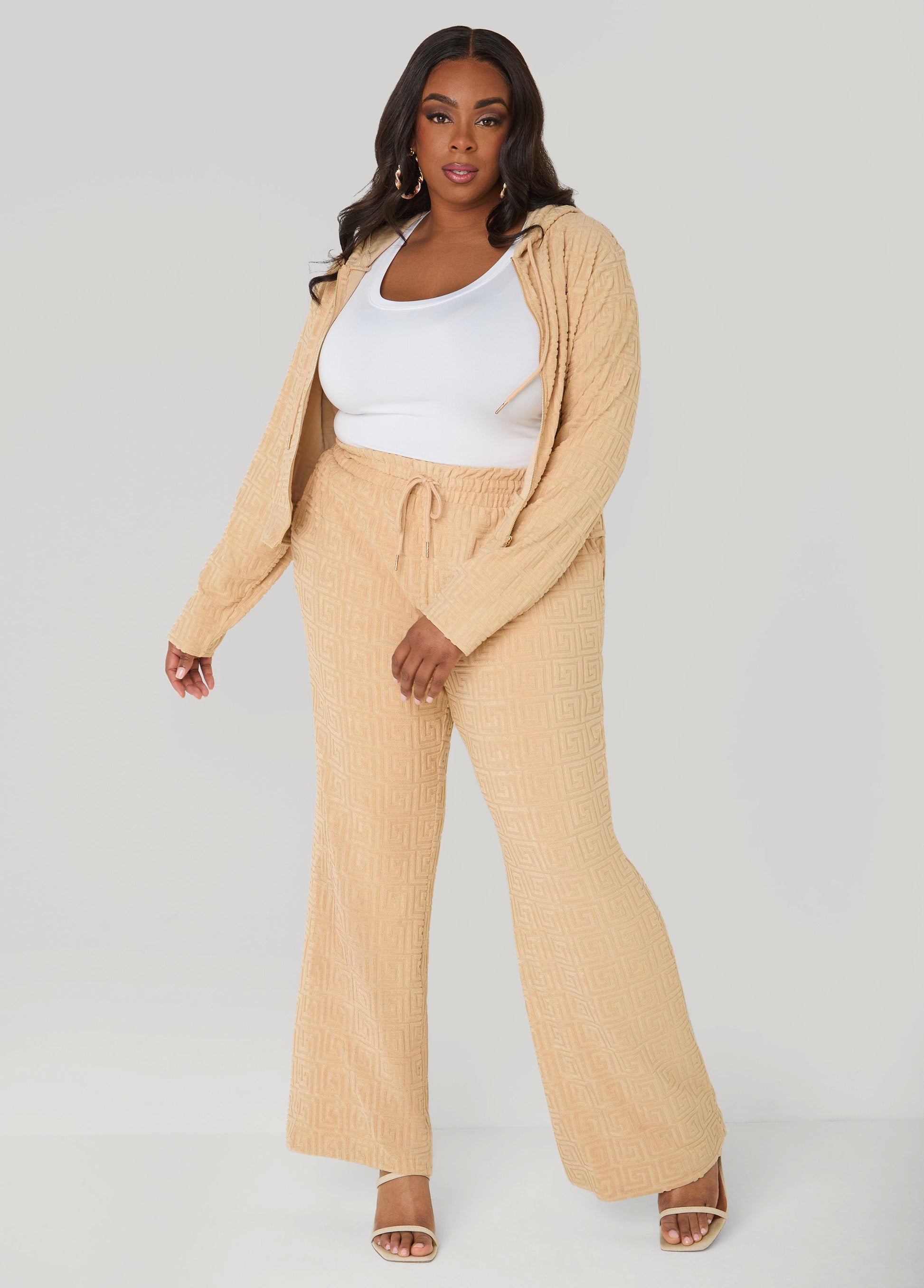 Ashley Stewart Greek Key Wide Leg Pants Coffee Bean