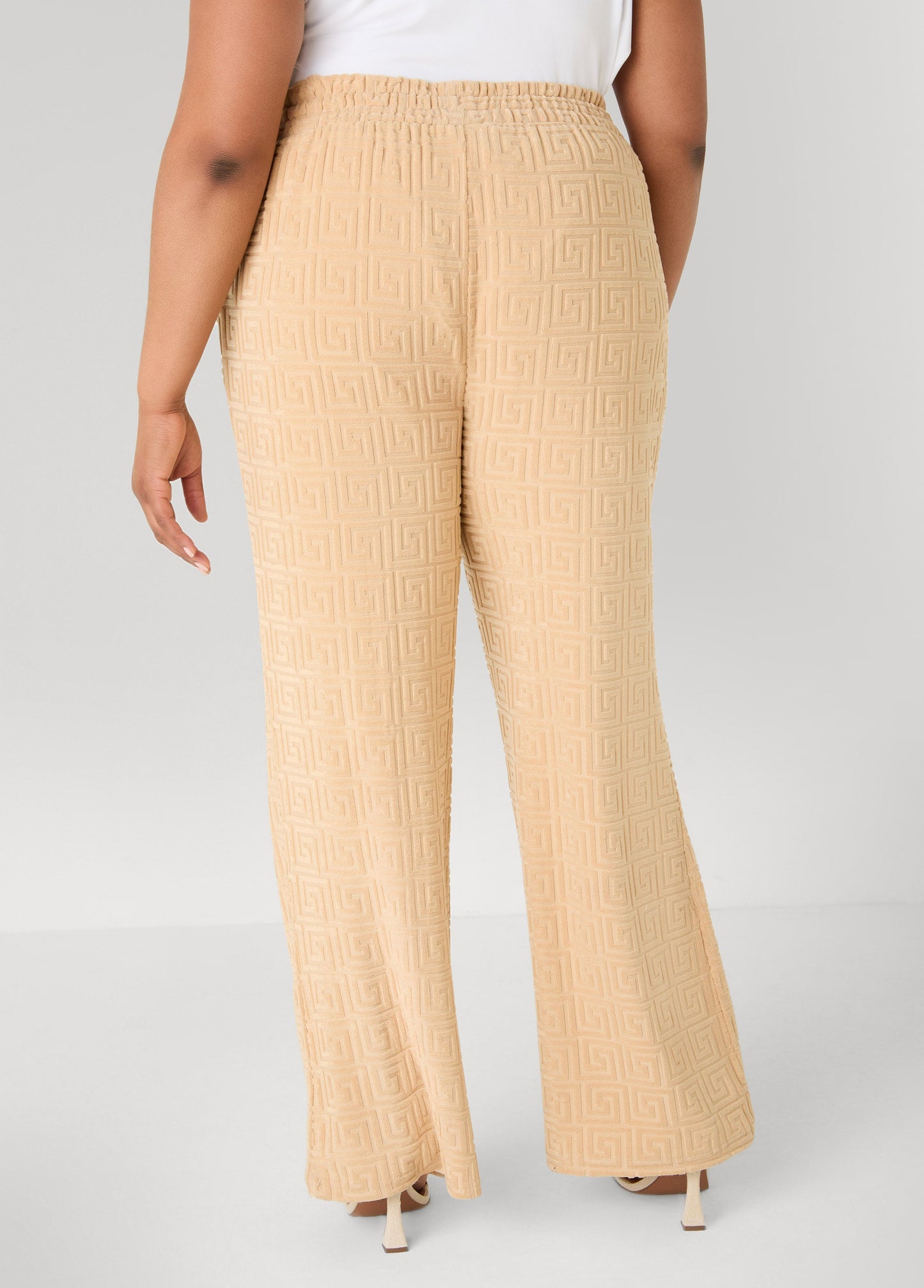 Ashley Stewart Greek Key Wide Leg Pants Coffee Bean