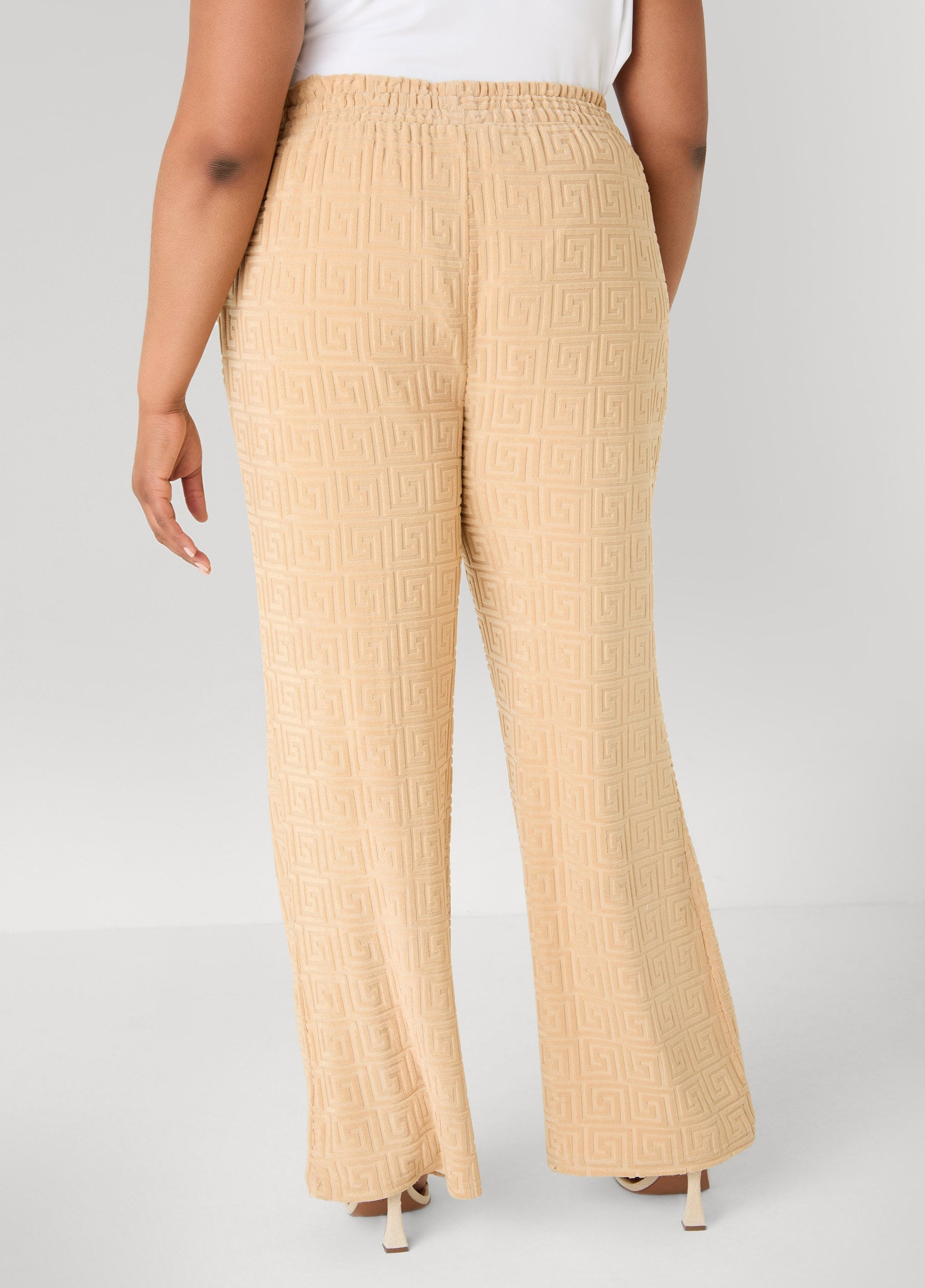 Ashley Stewart Greek Key Wide Leg Pants Coffee Bean