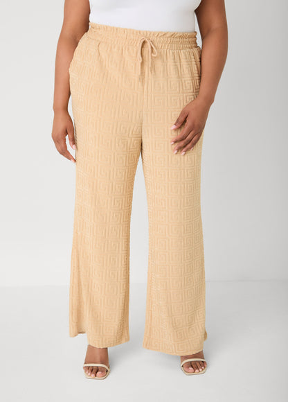 Ashley Stewart Greek Key Wide Leg Pants Coffee Bean