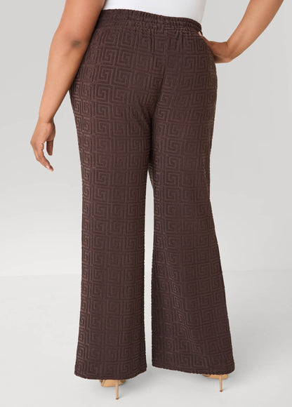 Ashley Stewart Greek Key Wide Leg Pants Coffee Bean