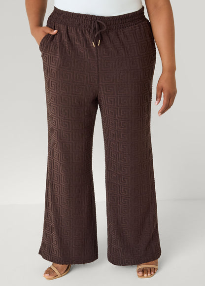 Ashley Stewart Greek Key Wide Leg Pants Coffee Bean