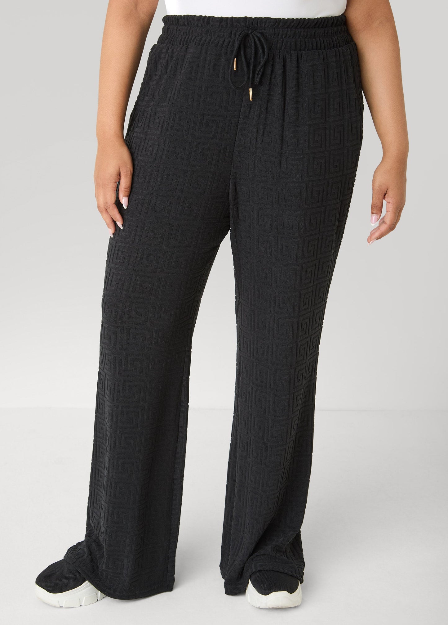 Ashley Stewart Greek Key Wide Leg Pants Coffee Bean