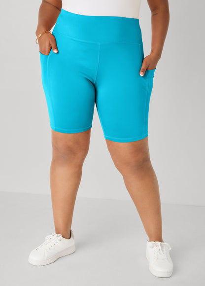 Ashley Stewart Phone Pocket Biker Shorts Caribbean Sea
