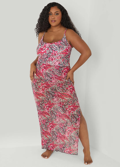 Ashley Stewart Leopard And Floral Print Swimsuit Multi