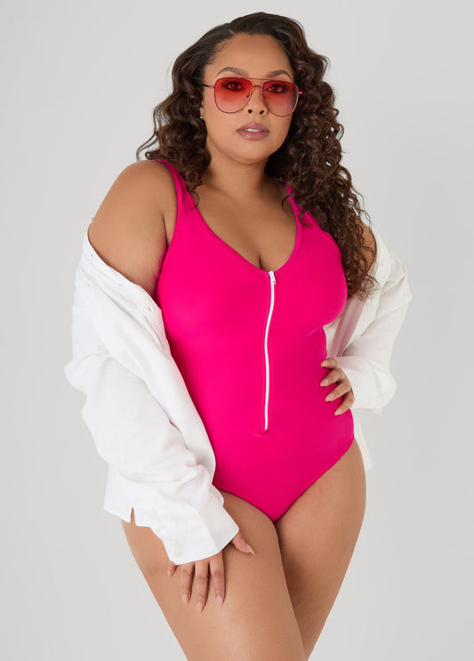 Ashley Stewart Zip Front Swimsuit Beetroot Purple