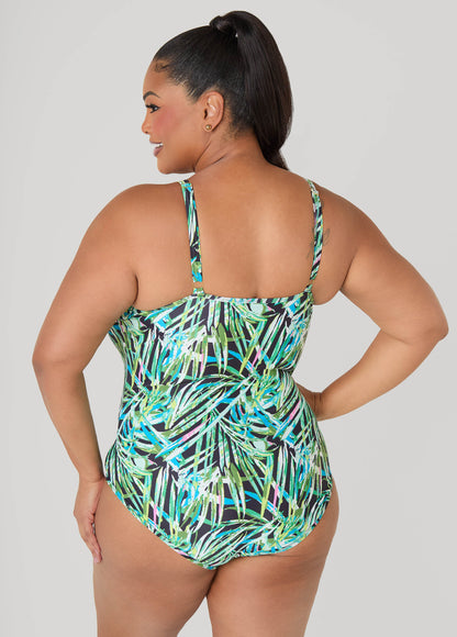 Ashley Stewart Tropical Zip Front Swimsuit Multi