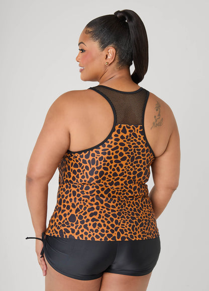 Ashley Stewart Mesh Paneled Animal Tankini Set Black Animal