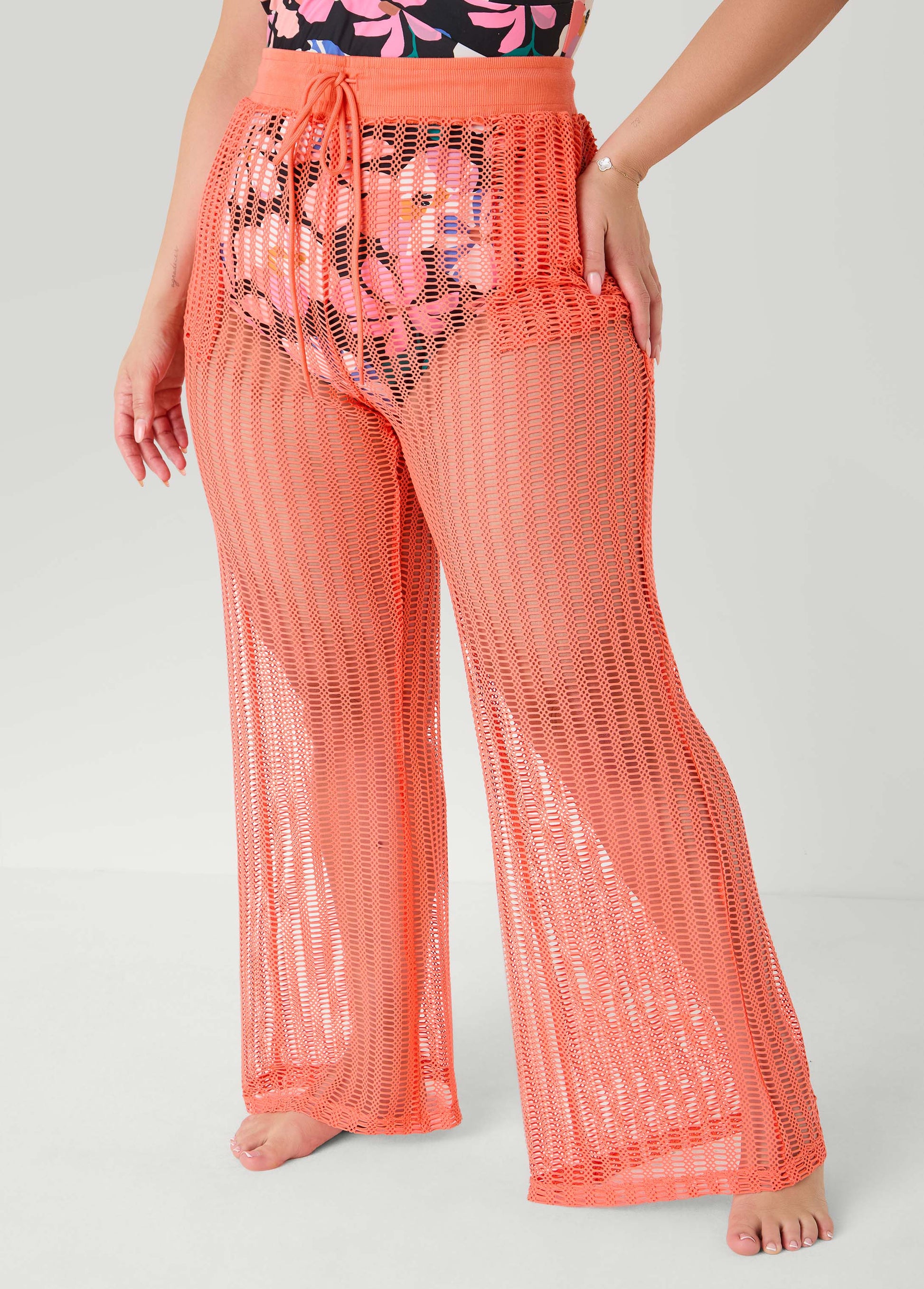 Ashley Stewart Given Kale Mesh Cover Up Pants Coral
