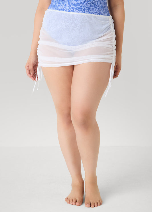 Ashley Stewart Drawstring Mesh Skirt Cover Up White