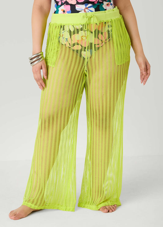 Ashley Stewart Given Kale Cover Up Mesh Pants LIME GREEN