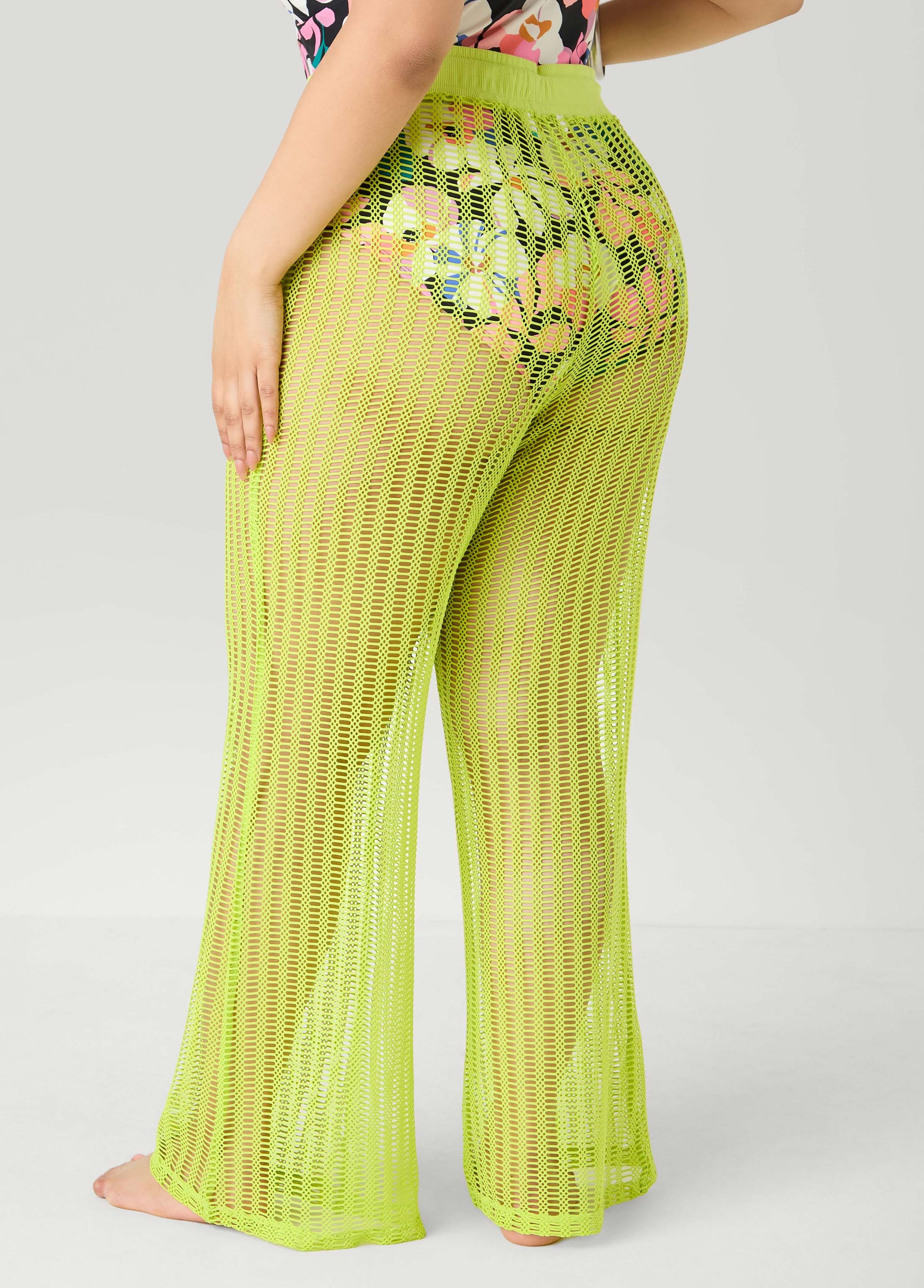 Ashley Stewart Given Kale Cover Up Mesh Pants LIME GREEN