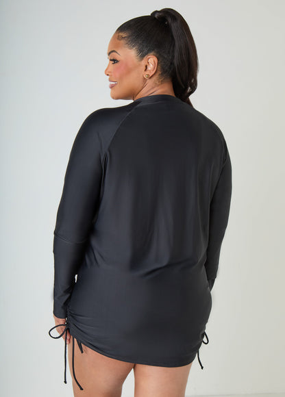 Ashley Stewart Drawstring Zip Front Cover Up Black