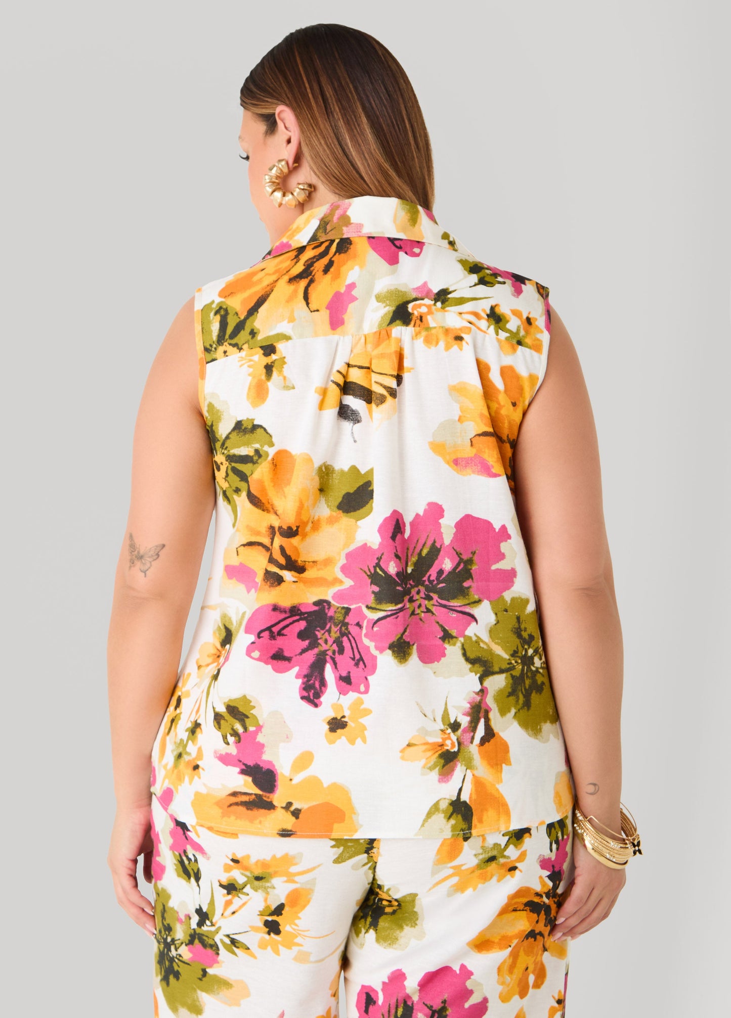 Ashley Stewart Watercolor Floral Print Shirt Multi