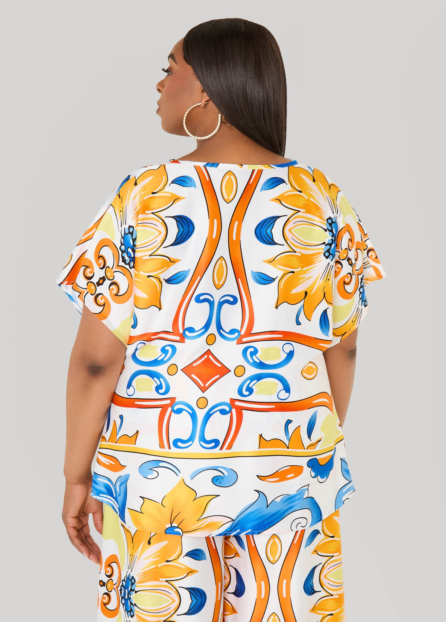 Ashley Stewart Floral Cowl Neck Blouse White
